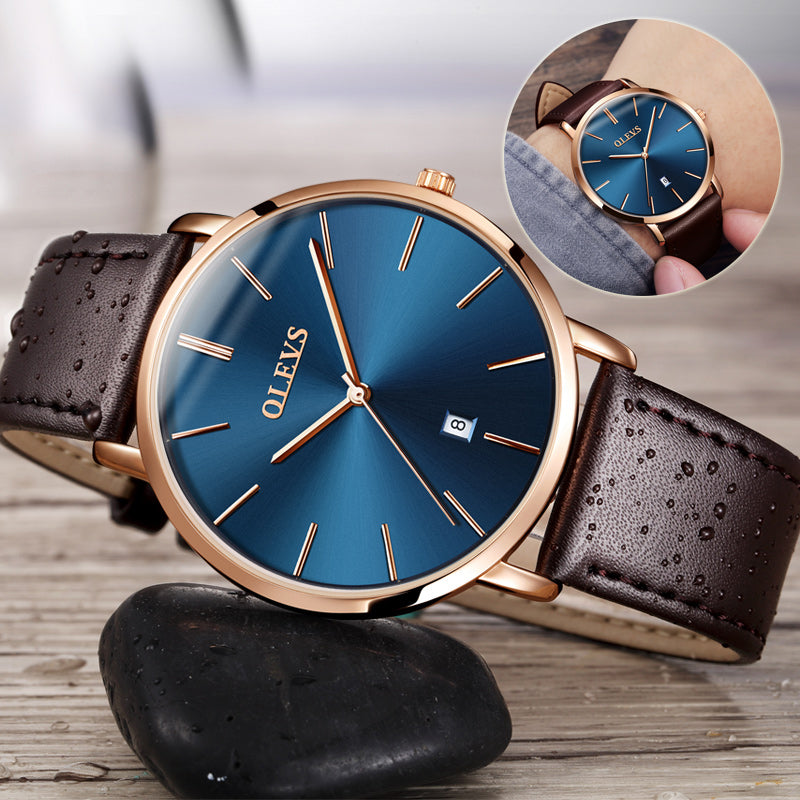 Fashion Casual Watch Men Luxury Brand Mens Watches Leather Sport Waterproof Auto Date Quartz Wristwatch - TAJ Store