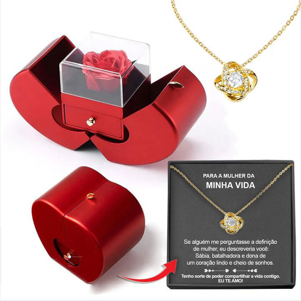 Fashion Jewelry Box Red Apple Christmas Gift Necklace Eternal Rose For Girl Mother's Day Valentine's Day Gifts With Artificial Flower Rose Flower Jewelry Box - TAJ Store