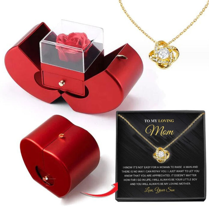 Fashion Jewelry Box Red Apple Christmas Gift Necklace Eternal Rose For Girl Mother's Day Valentine's Day Gifts With Artificial Flower Rose Flower Jewelry Box - TAJ Store