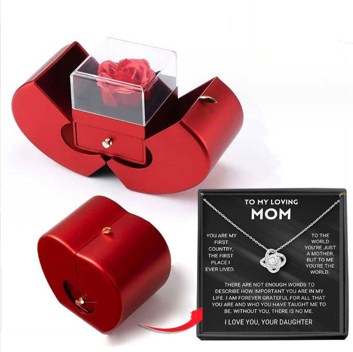 Fashion Jewelry Box Red Apple Christmas Gift Necklace Eternal Rose For Girl Mother's Day Valentine's Day Gifts With Artificial Flower Rose Flower Jewelry Box - TAJ Store