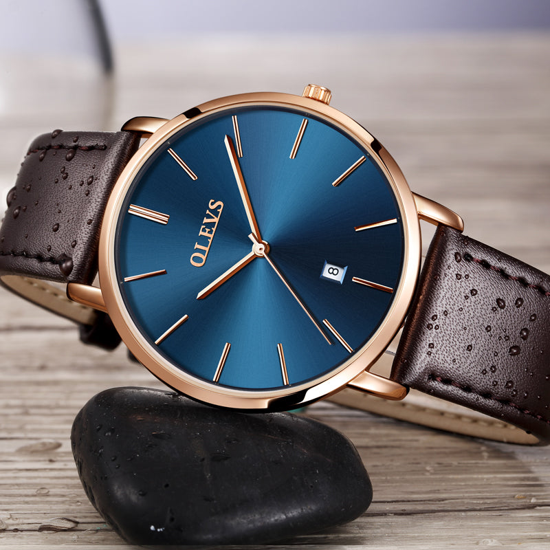 Fashion Casual Watch Men Luxury Brand Mens Watches Leather Sport Waterproof Auto Date Quartz Wristwatch - TAJ Store