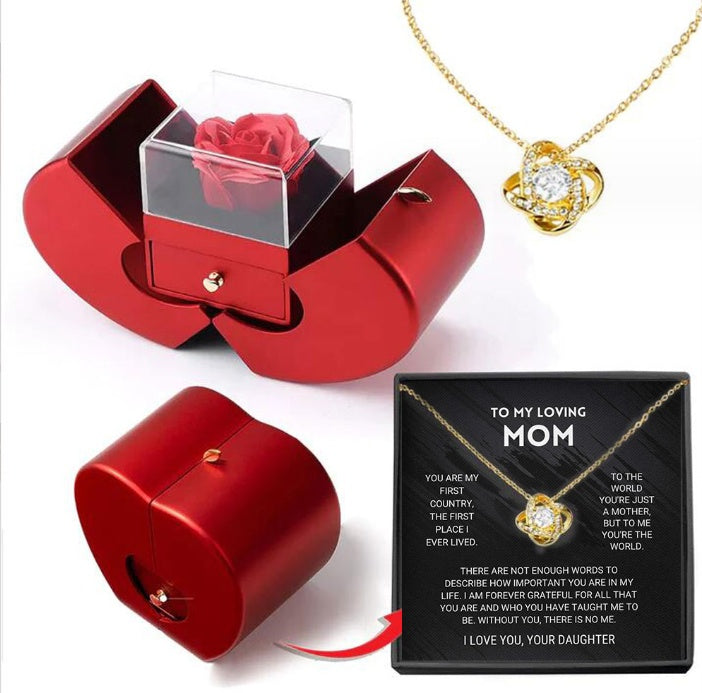 Fashion Jewelry Box Red Apple Christmas Gift Necklace Eternal Rose For Girl Mother's Day Valentine's Day Gifts With Artificial Flower Rose Flower Jewelry Box - TAJ Store