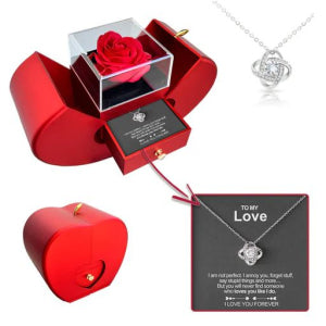 Fashion Jewelry Box Red Apple Christmas Gift Necklace Eternal Rose For Girl Mother's Day Valentine's Day Gifts With Artificial Flower Rose Flower Jewelry Box - TAJ Store