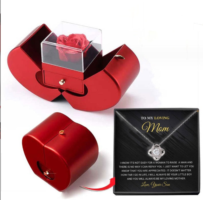 Fashion Jewelry Box Red Apple Christmas Gift Necklace Eternal Rose For Girl Mother's Day Valentine's Day Gifts With Artificial Flower Rose Flower Jewelry Box - TAJ Store