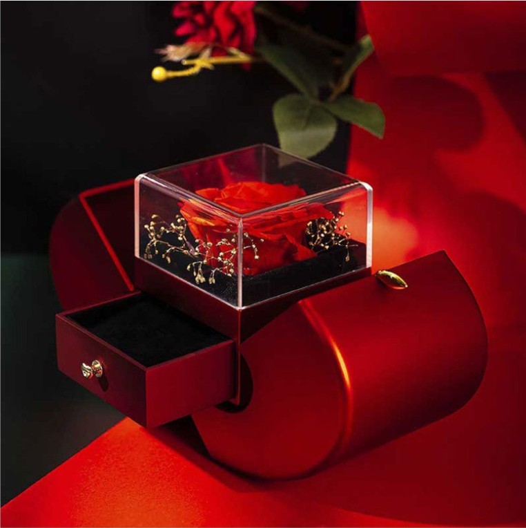 Fashion Jewelry Box Red Apple Christmas Gift Necklace Eternal Rose For Girl Mother's Day Valentine's Day Gifts With Artificial Flower Rose Flower Jewelry Box - TAJ Store