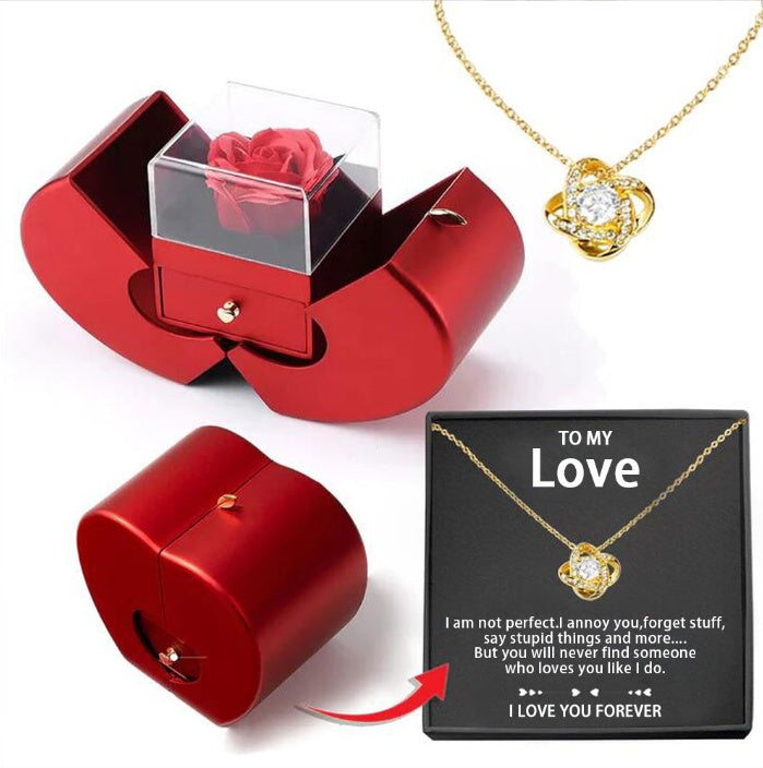 Fashion Jewelry Box Red Apple Christmas Gift Necklace Eternal Rose For Girl Mother's Day Valentine's Day Gifts With Artificial Flower Rose Flower Jewelry Box - TAJ Store