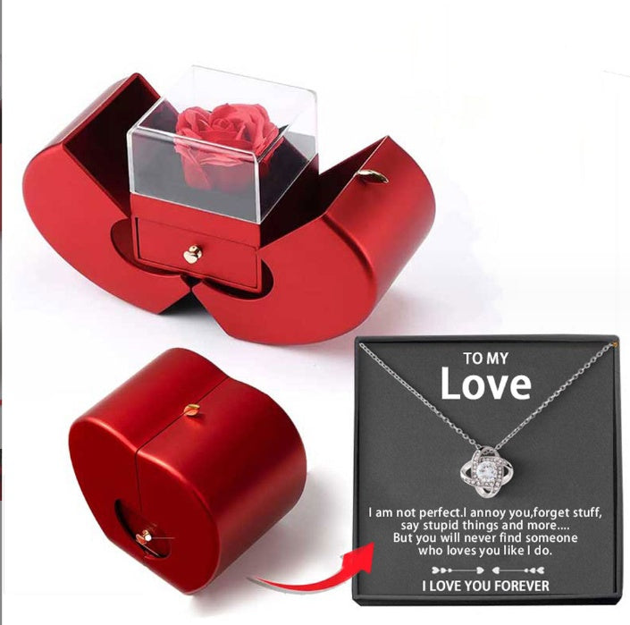 Fashion Jewelry Box Red Apple Christmas Gift Necklace Eternal Rose For Girl Mother's Day Valentine's Day Gifts With Artificial Flower Rose Flower Jewelry Box - TAJ Store